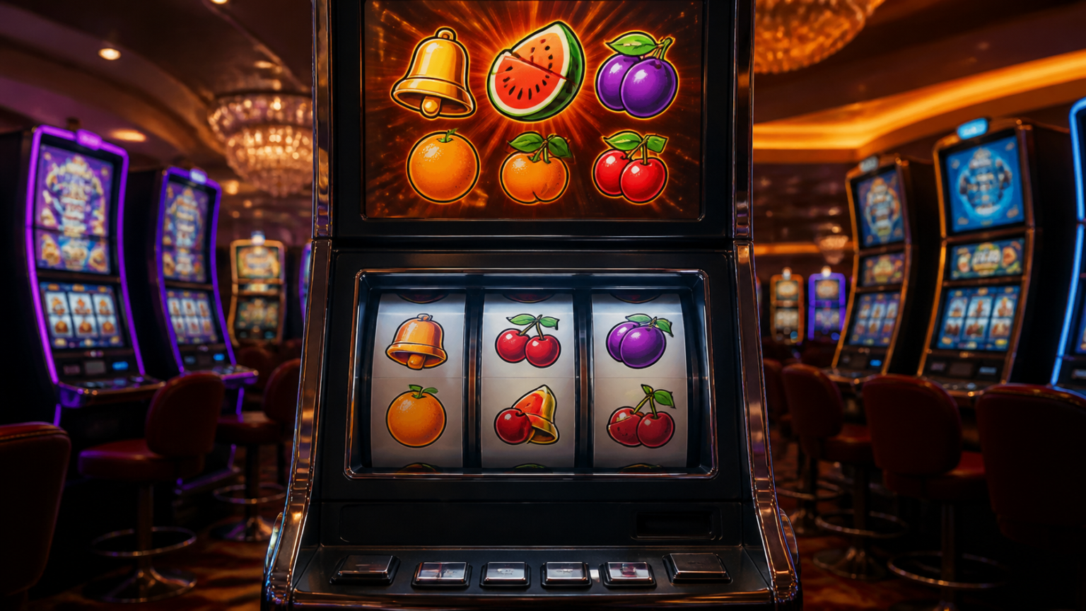 no hu: Cách tiếp cận trò chơi có trách nhiệm và sáng suốt Máy trò chơi nổ hũ tại casino với các cuộn biểu tượng và màn hình giải thưởng