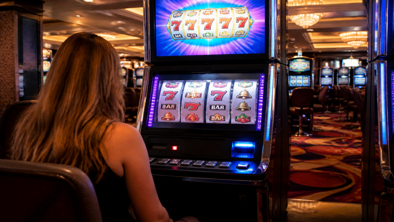 Máy trò chơi quay sáng đèn trong khu vực casino