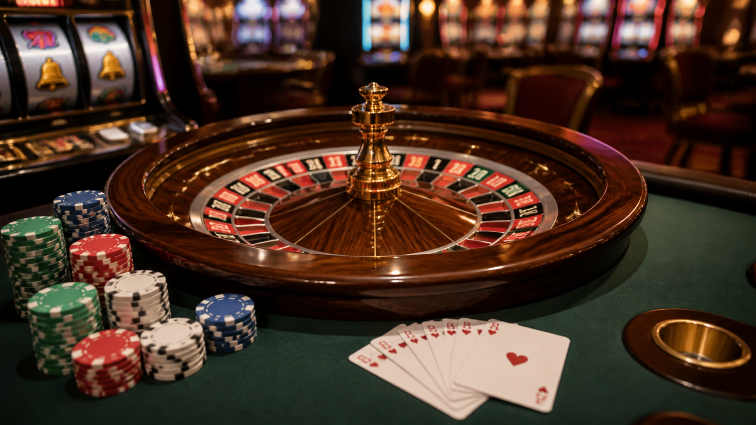 Online Casino Singapore: What Players Should Know Before They Start Casino table with roulette wheel, cards, and slot machine elements