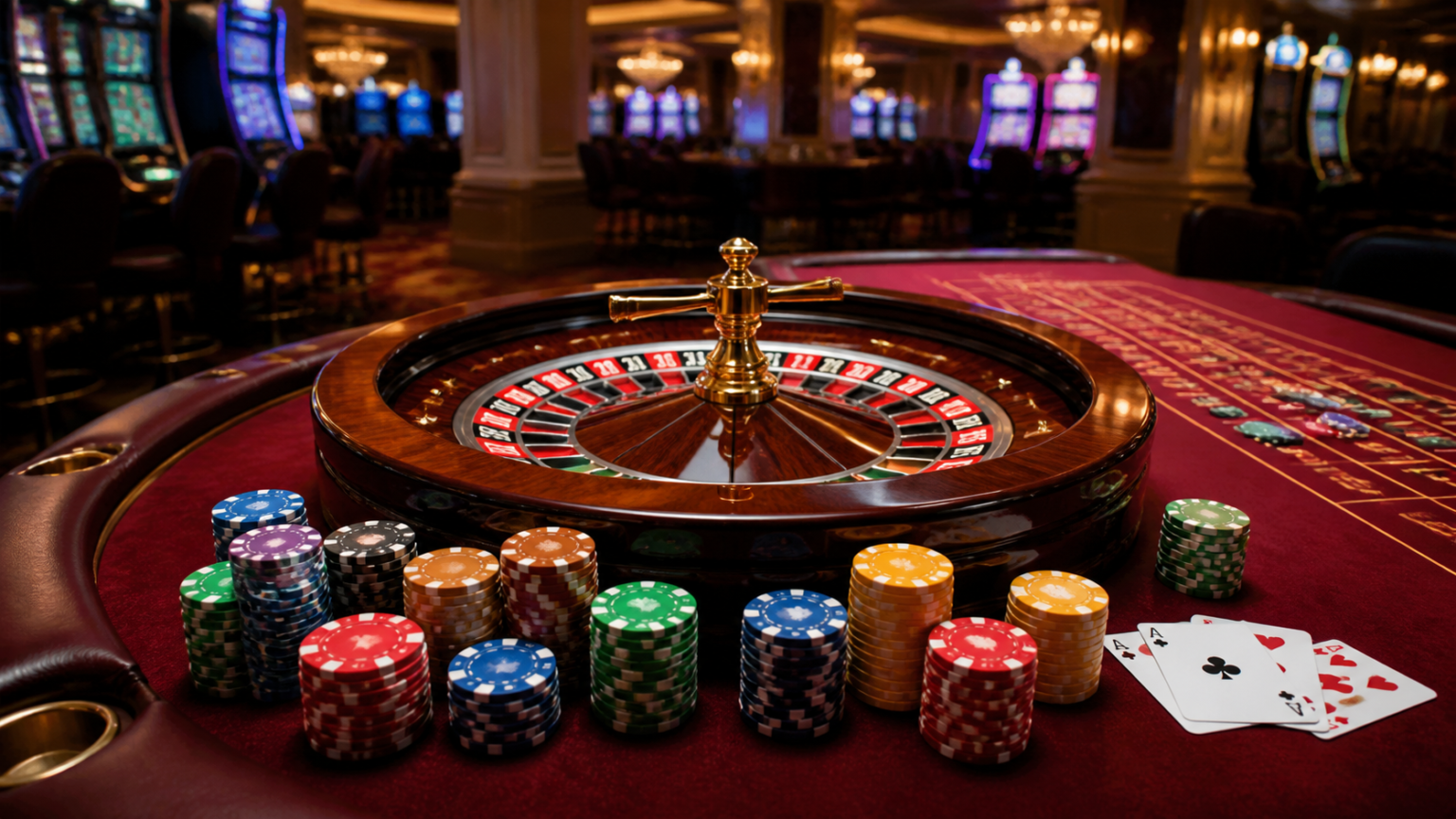 Exploring Online Casino Options for Singapore Players Casino roulette table with chips and cards in a gaming scene