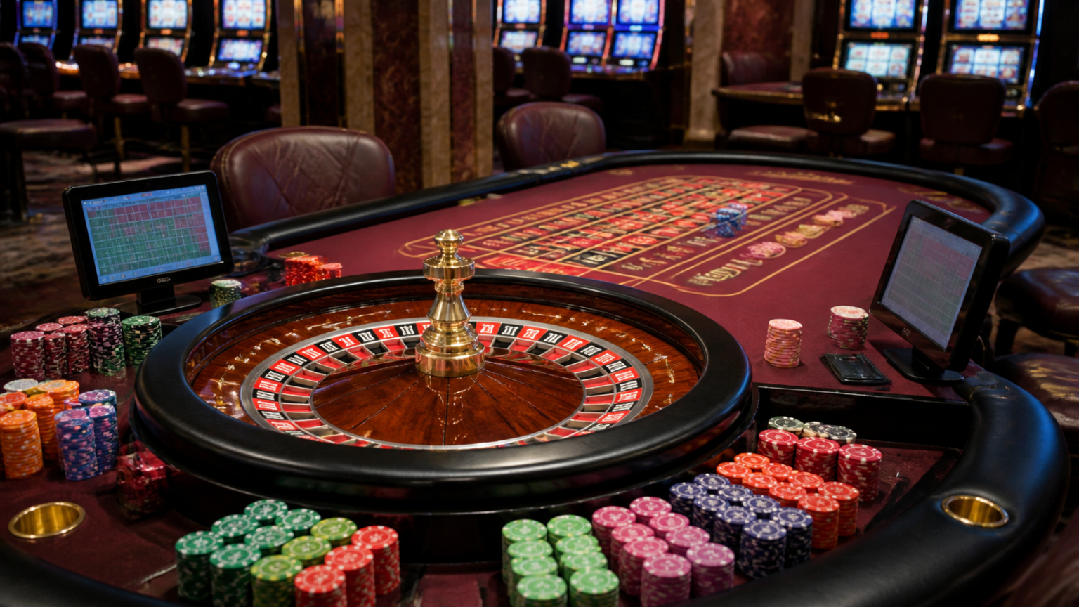 Start with the rules that apply to you: Singapore betting sites Casino betting area with a roulette table, poker chips, and betting screens